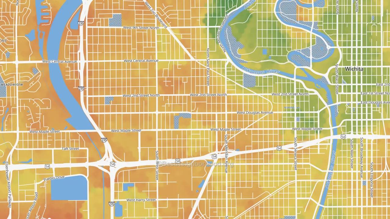 Bike Grade map of Sunflower, Wichita, KS