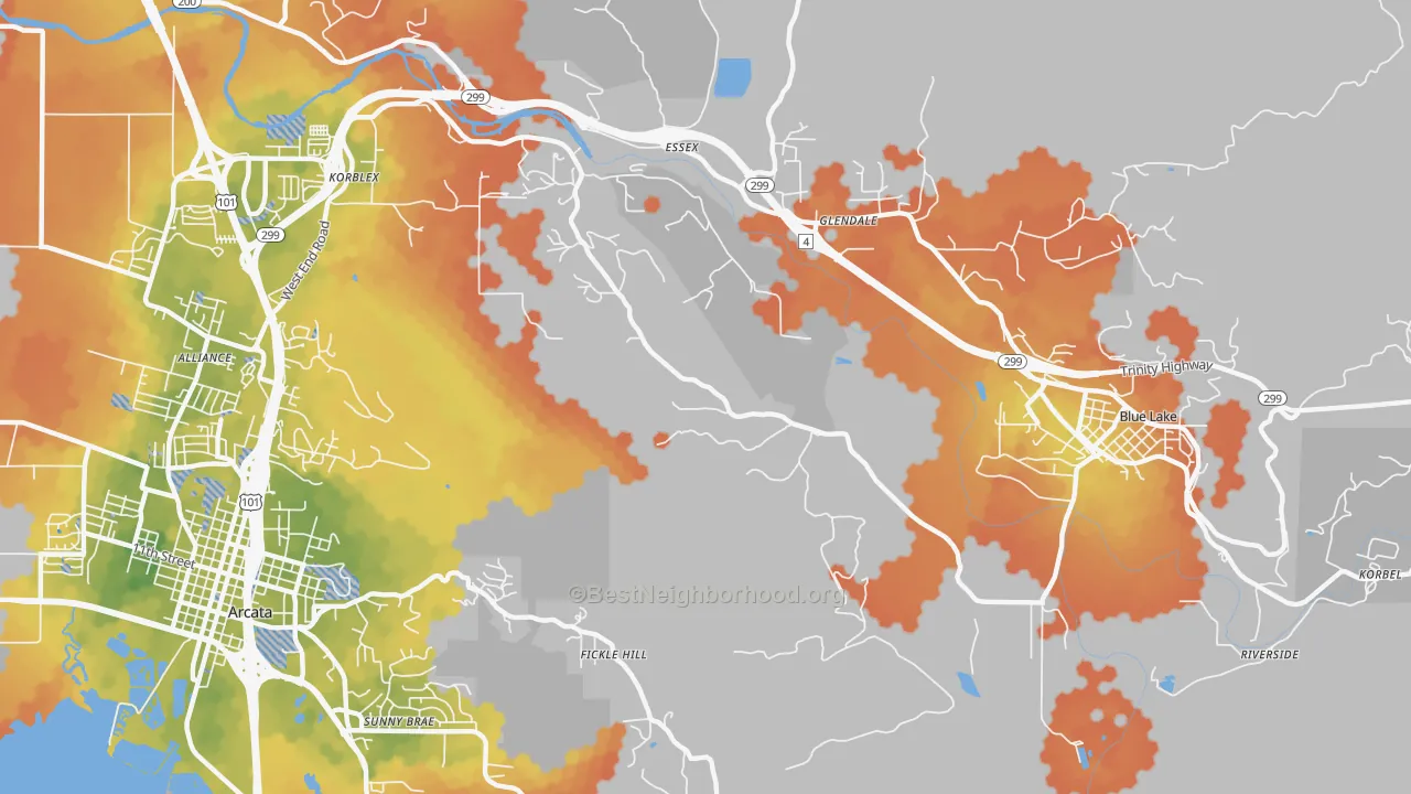 Bike Grade map of Sunny Brae, CA