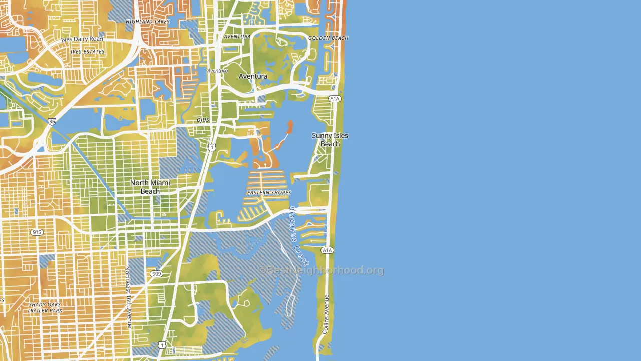 Bike Grade map of Sunny Isles Beach, FL