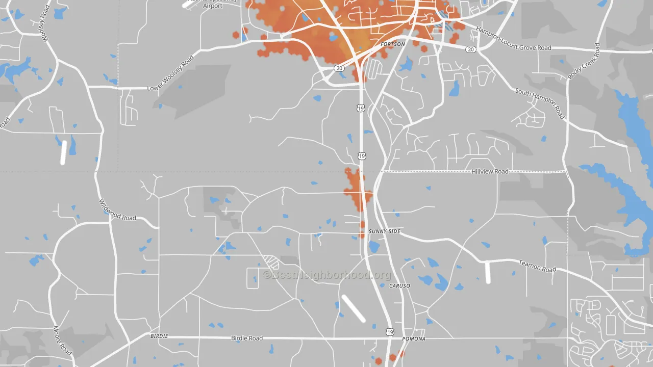 Bike Grade map of Sunny Side, GA