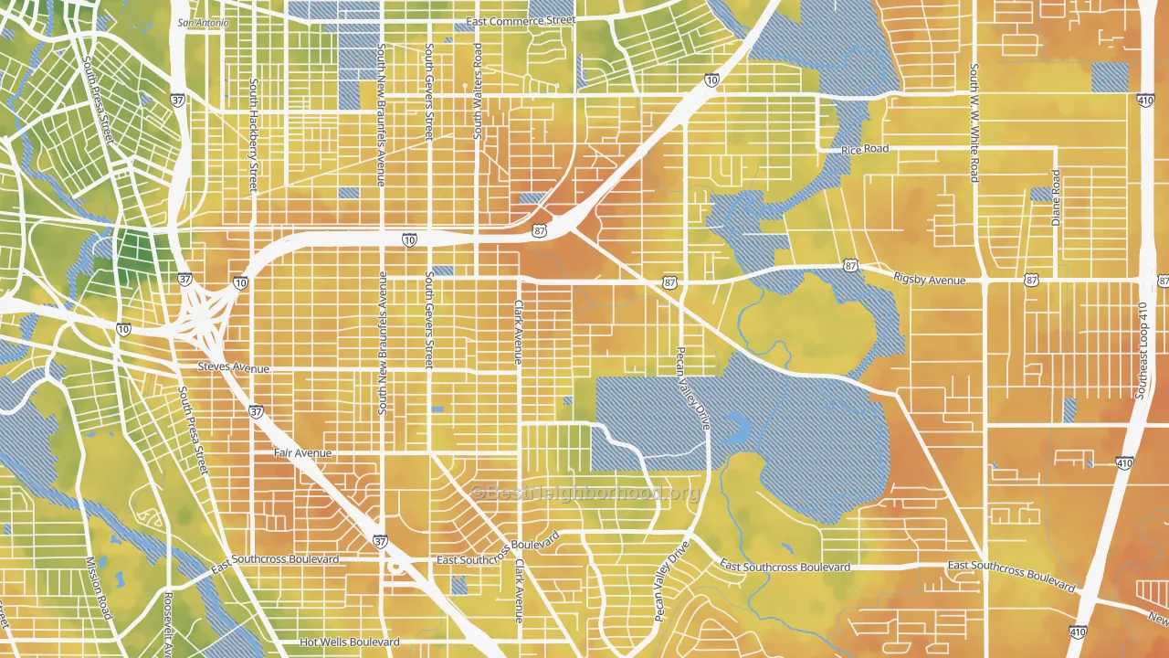 Bike Grade map of Sunny Slope, San Antonio, TX
