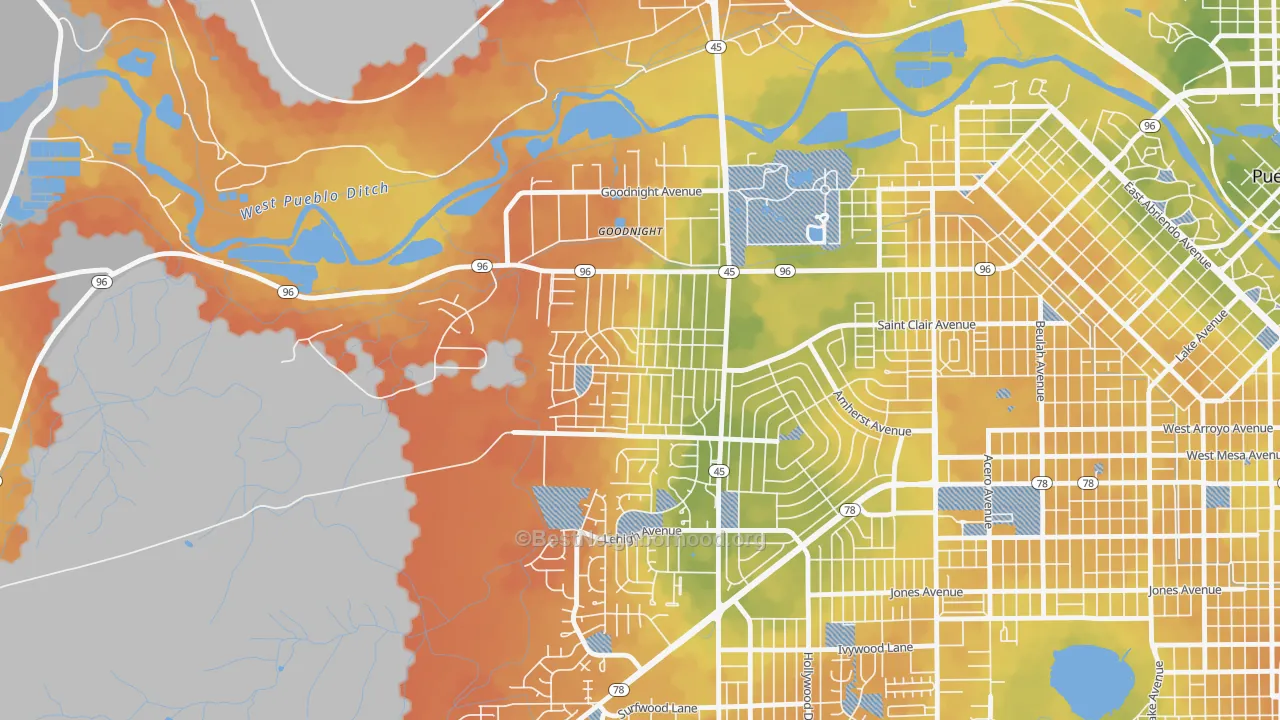 Bike Grade map of Sunnyheights, Pueblo, CO