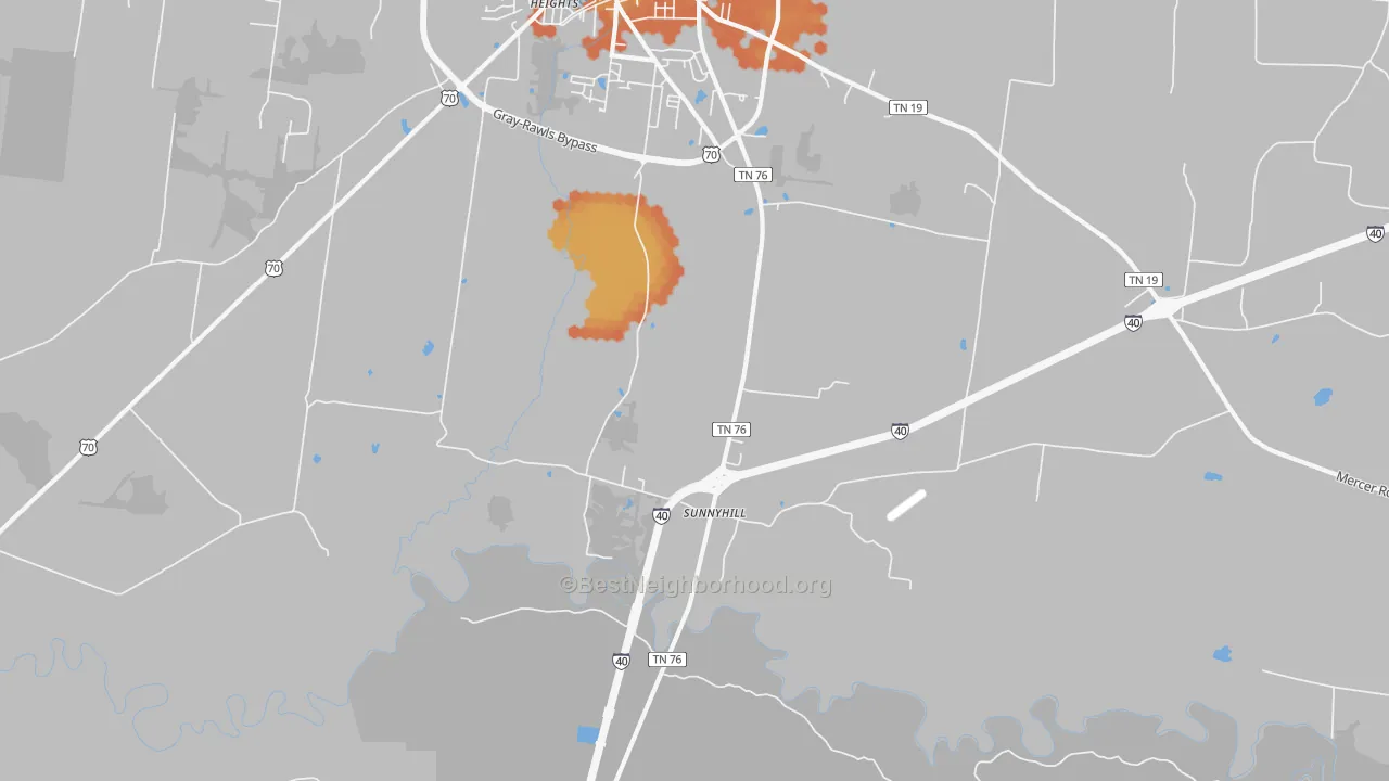 Bike Grade map of Sunnyhill, TN
