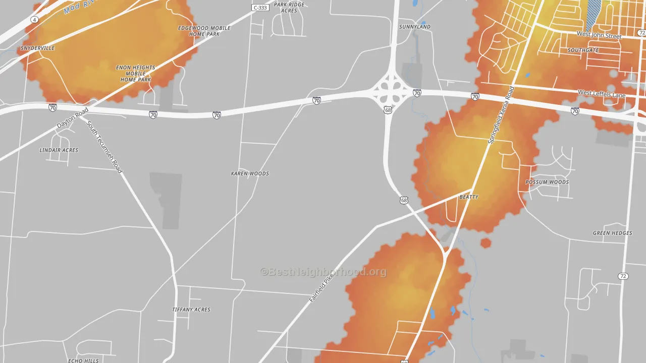 Bike Grade map of Sunnyland, OH
