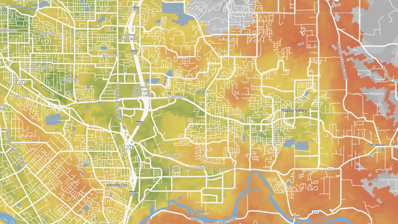 Bike Grade map of Sunnyside, Clackamas, OR
