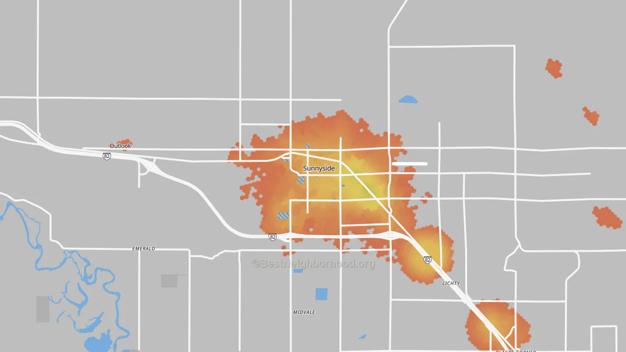 Bike Grade map of Sunnyside, WA