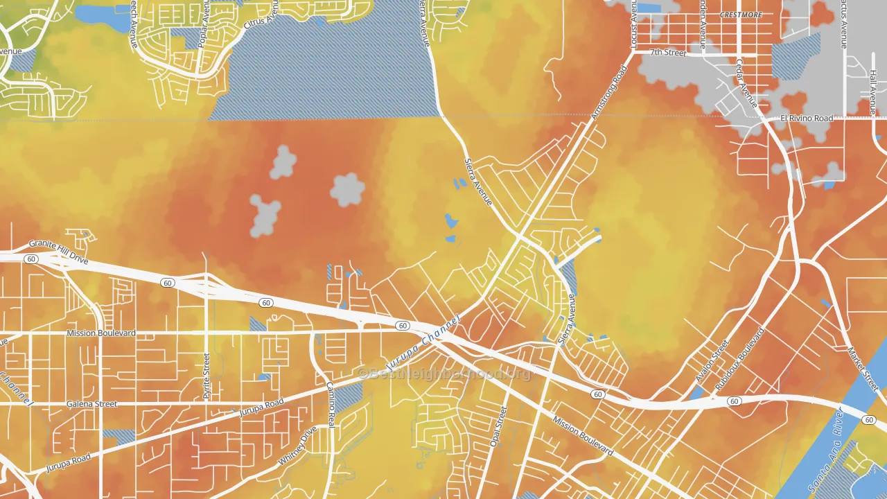 Bike Grade map of Sunnyslope, Riverside, CA