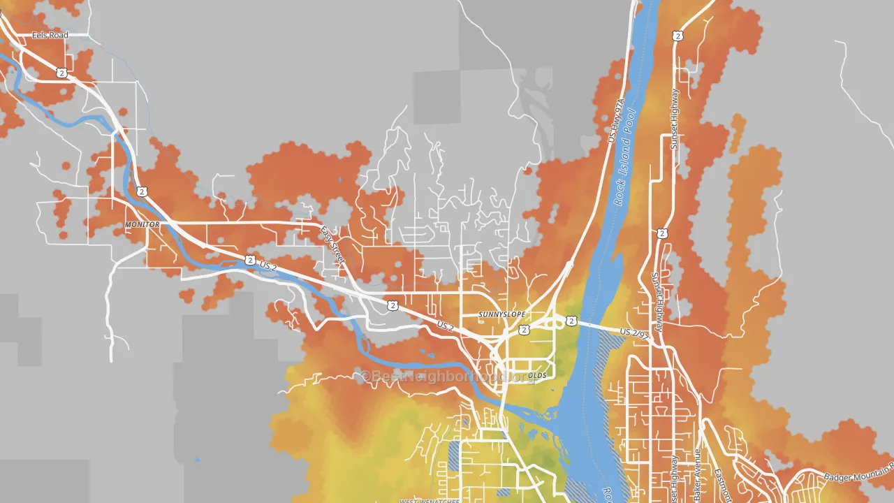 Bike Grade map of Sunnyslope, WA