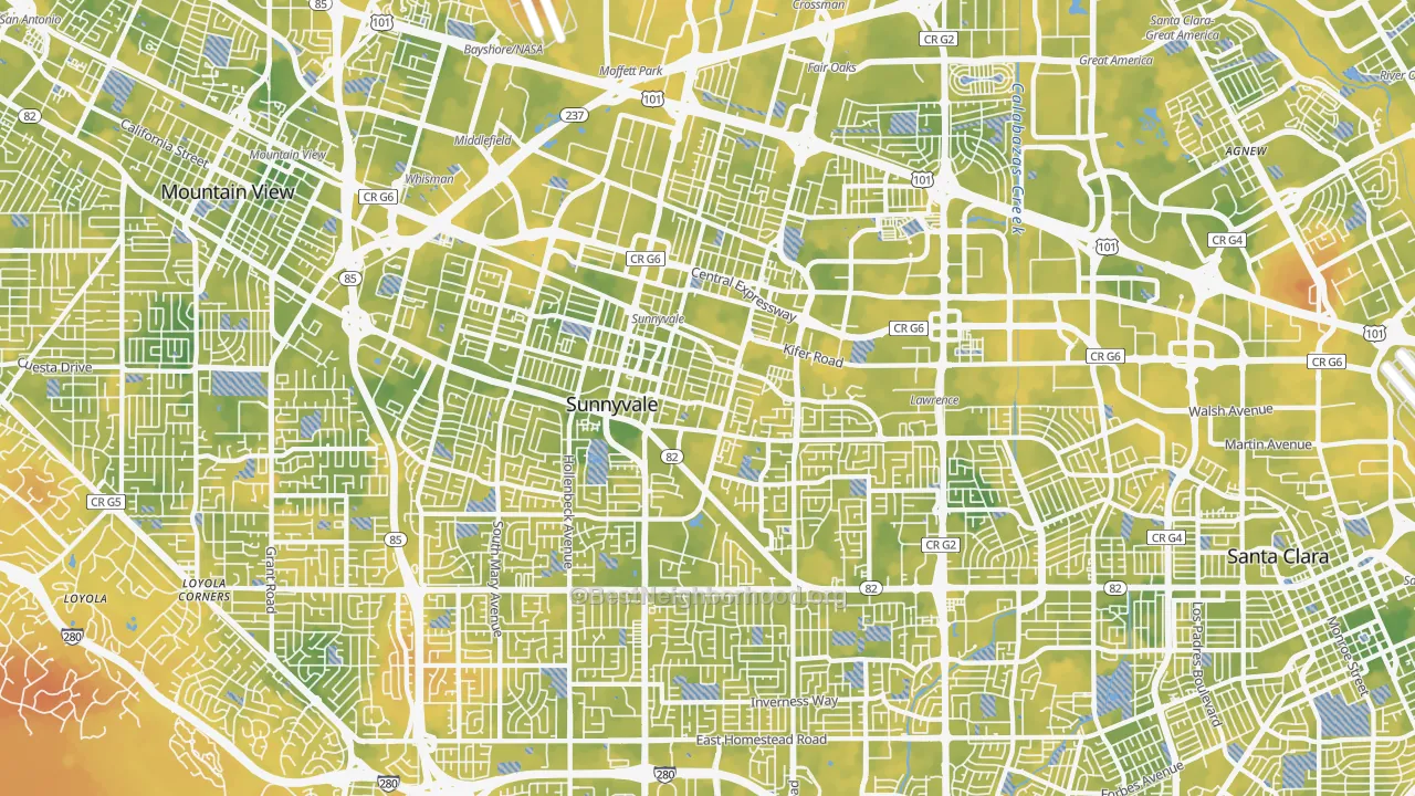 Bike Grade map of Sunnyvale, CA