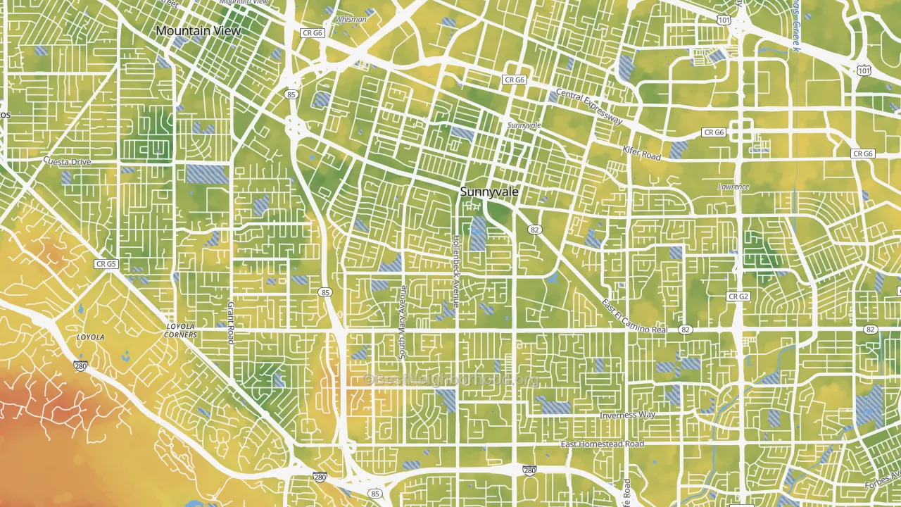 Bike Grade map of Sunnyvale West, Sunnyvale, CA