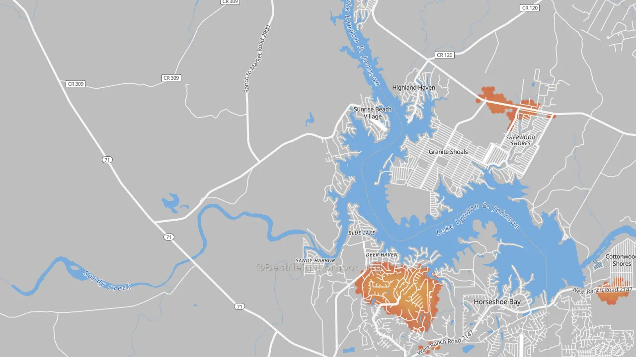 Bike Grade map of Sunrise Beach Village, TX