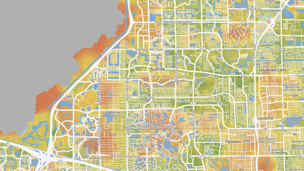 Bike Grade map of Sunrise, FL
