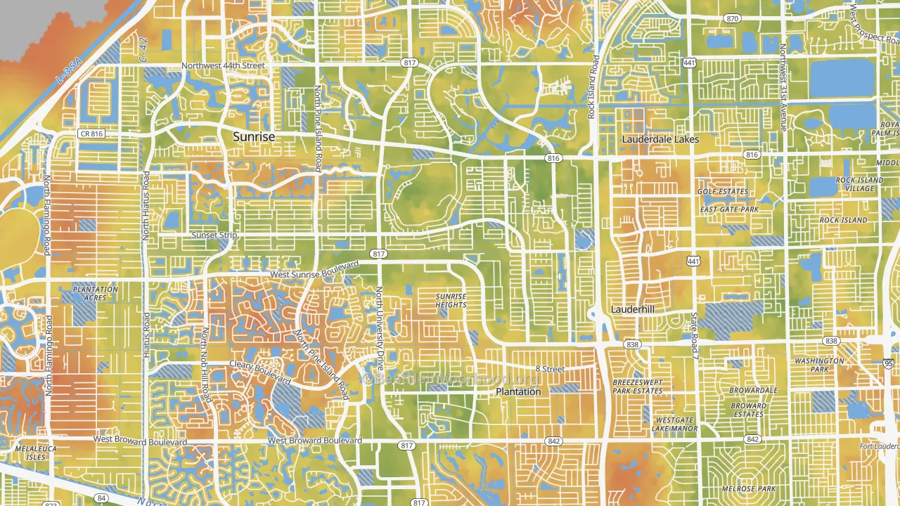 Bike Grade map of Sunrise Golf Village East, Sunrise, FL