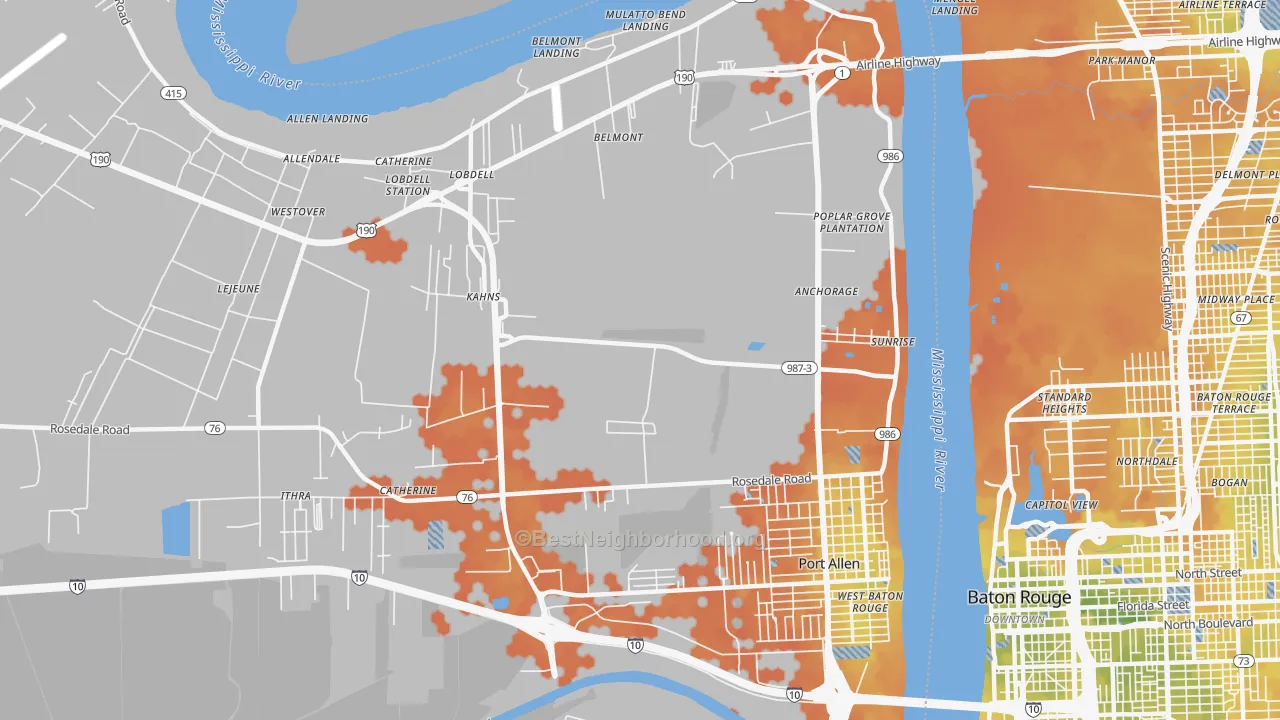 Bike Grade map of Sunrise, LA