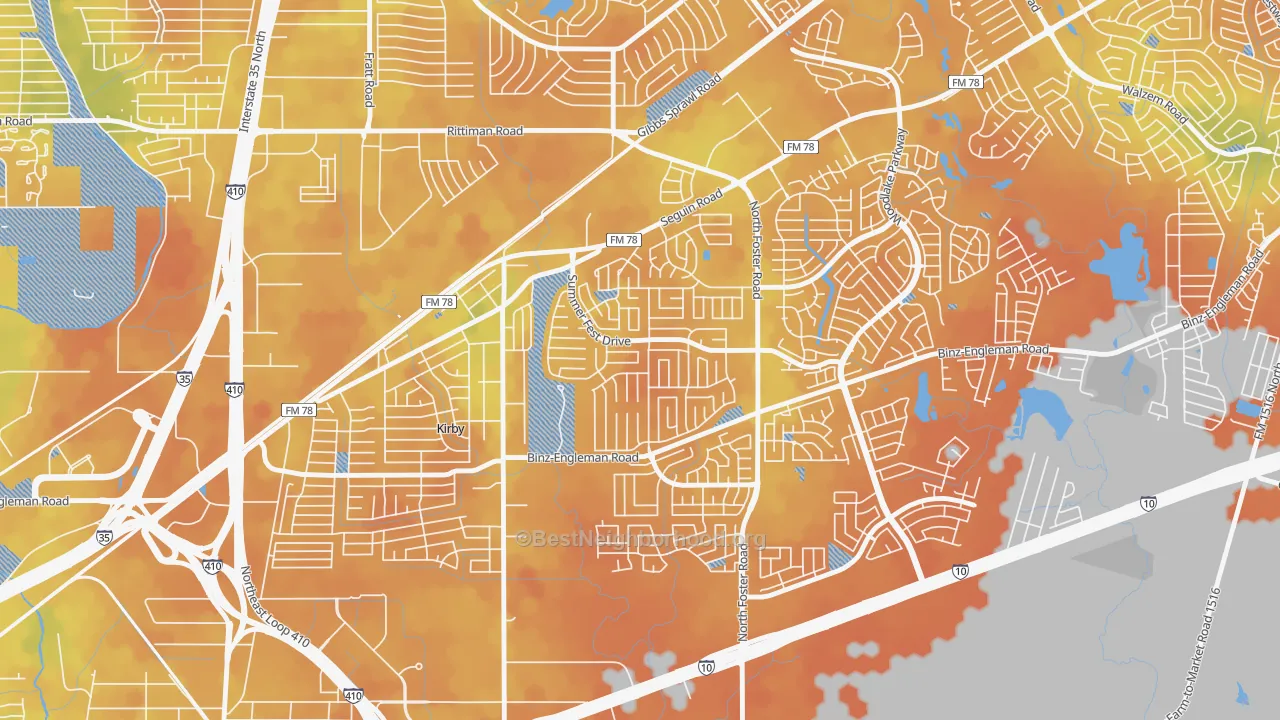 Bike Grade map of Sunrise, San Antonio, TX