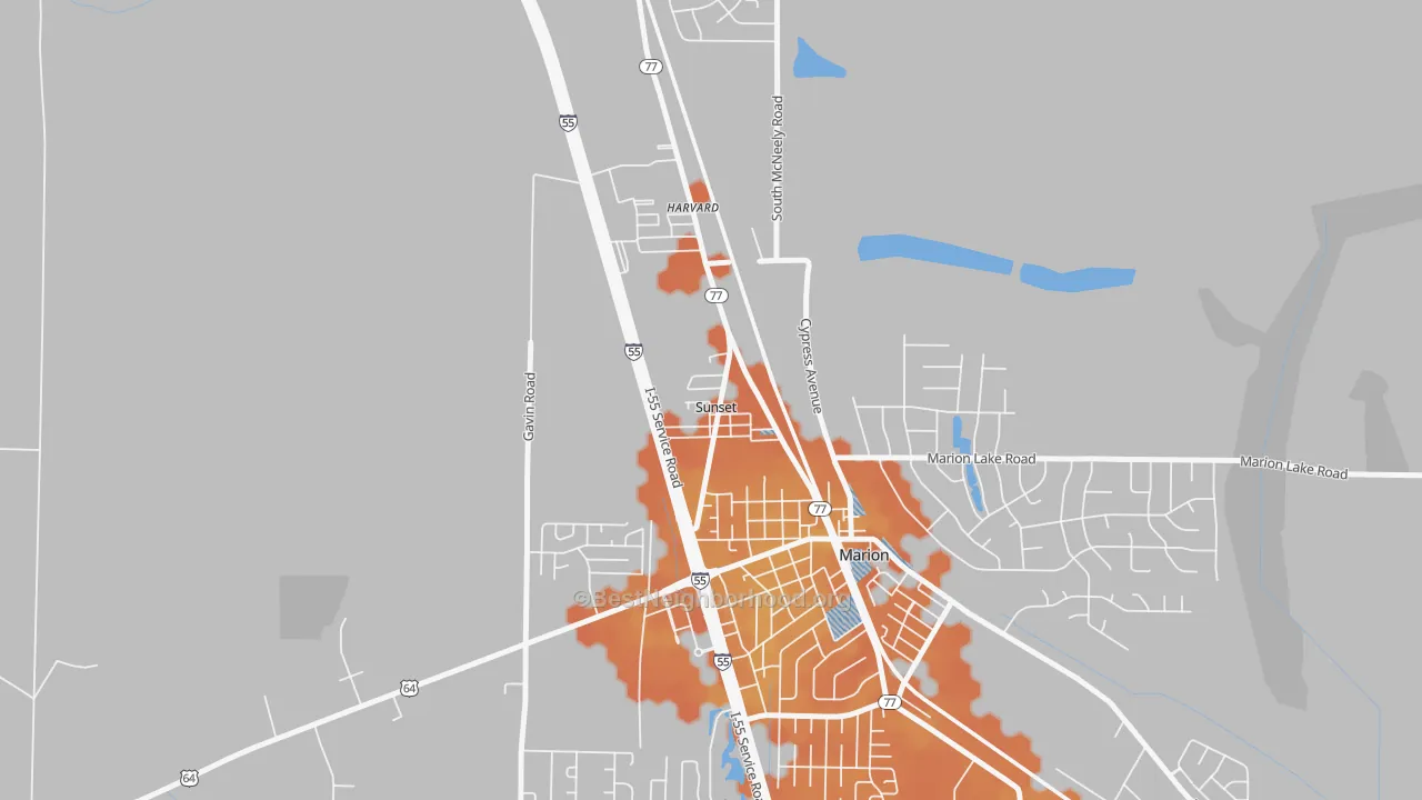 Bike Grade map of Sunset, AR