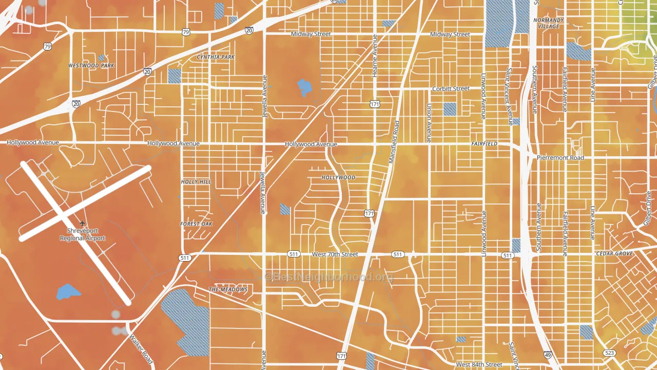 Bike Grade map of Sunset Arcre-Garden Valley-Morningside, Shreveport, LA