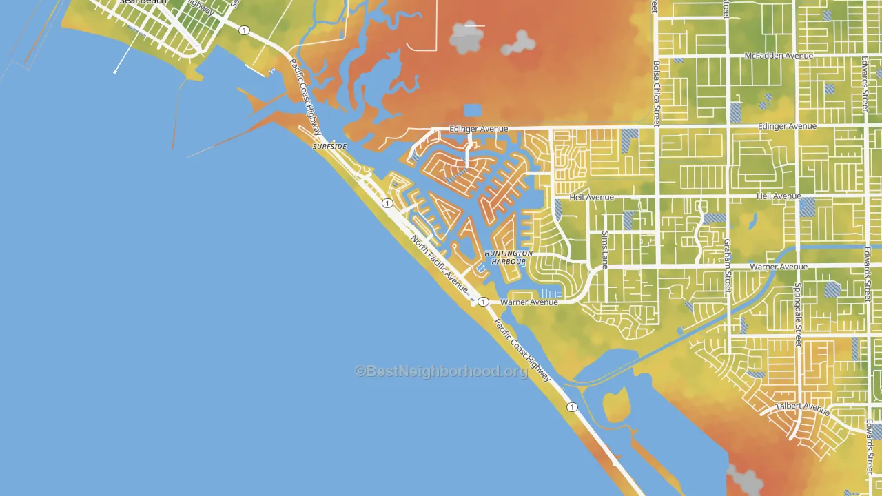 Bike Grade map of Sunset Beach, CA