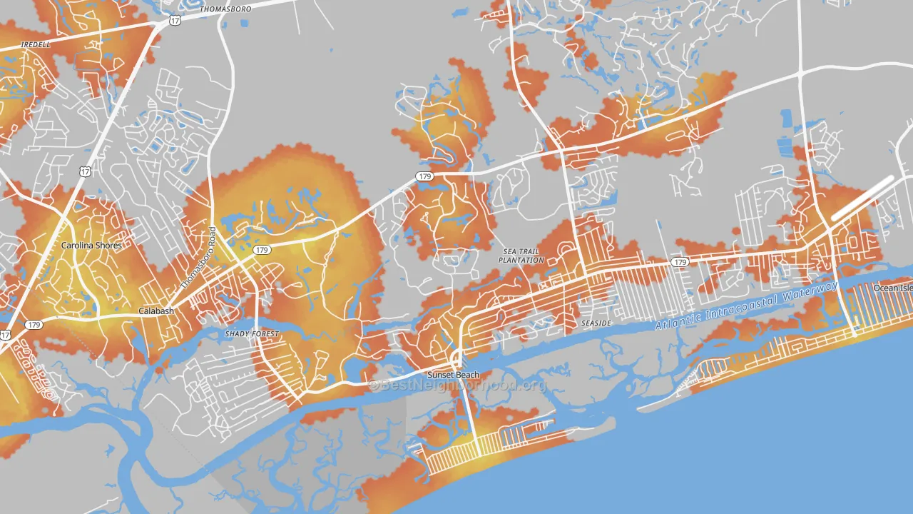 Bike Grade map of Sunset Beach, NC