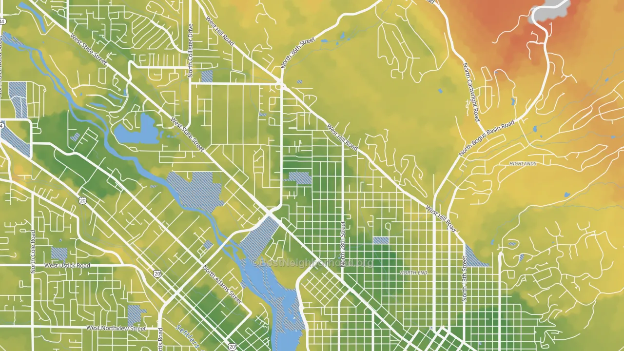 Bike Grade map of Sunset, Boise, ID