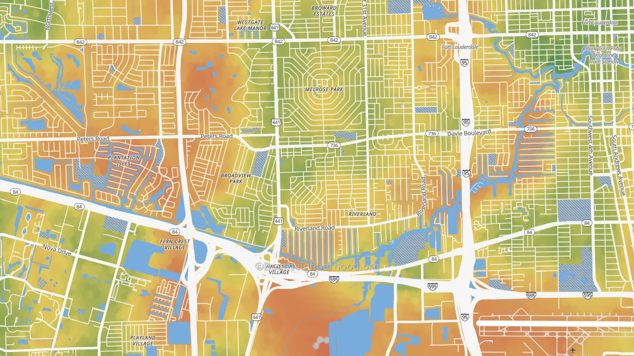 Bike Grade map of Sunset, Fort Lauderdale, FL