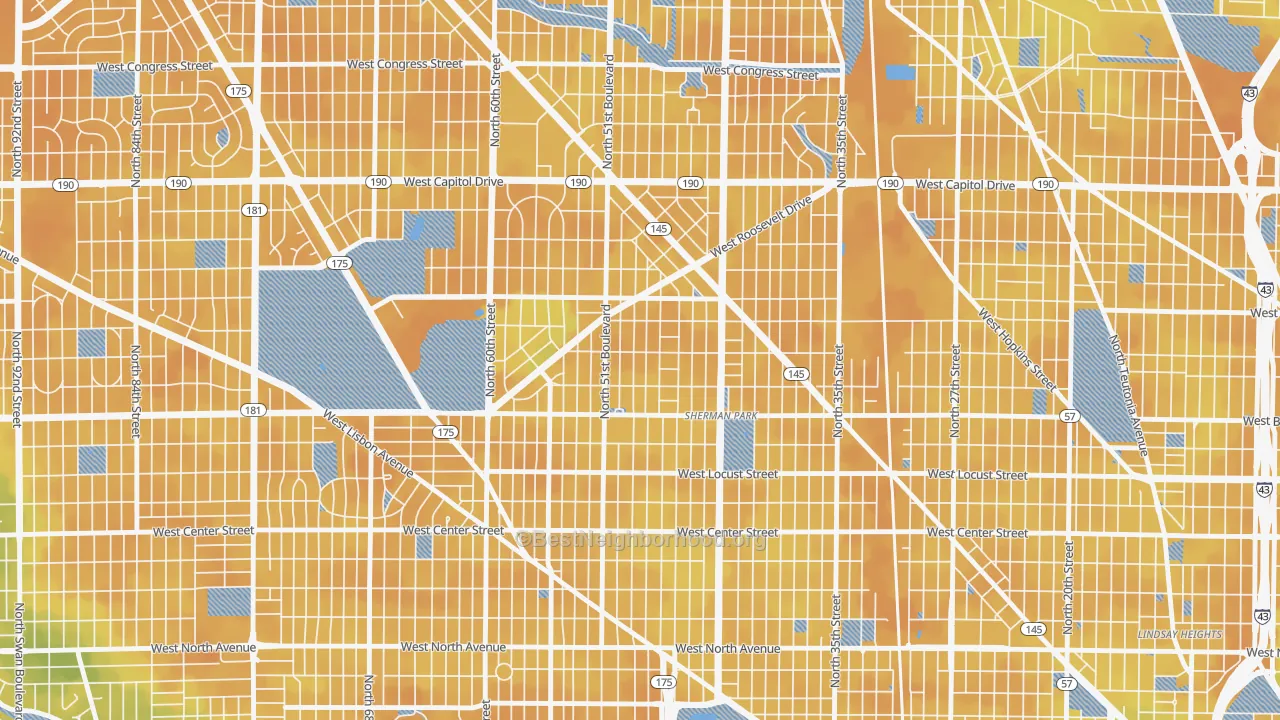 Bike Grade map of Sunset Heights, Milwaukee, WI