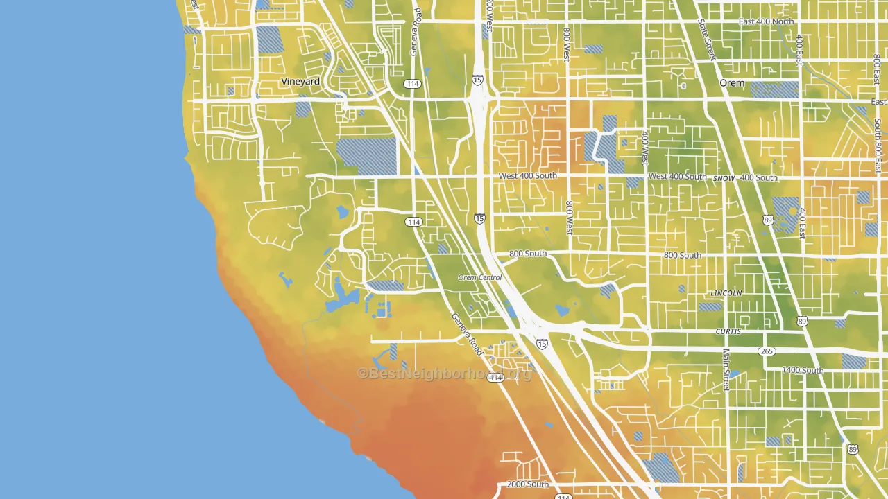 Bike Grade map of Sunset Heights, Orem, UT