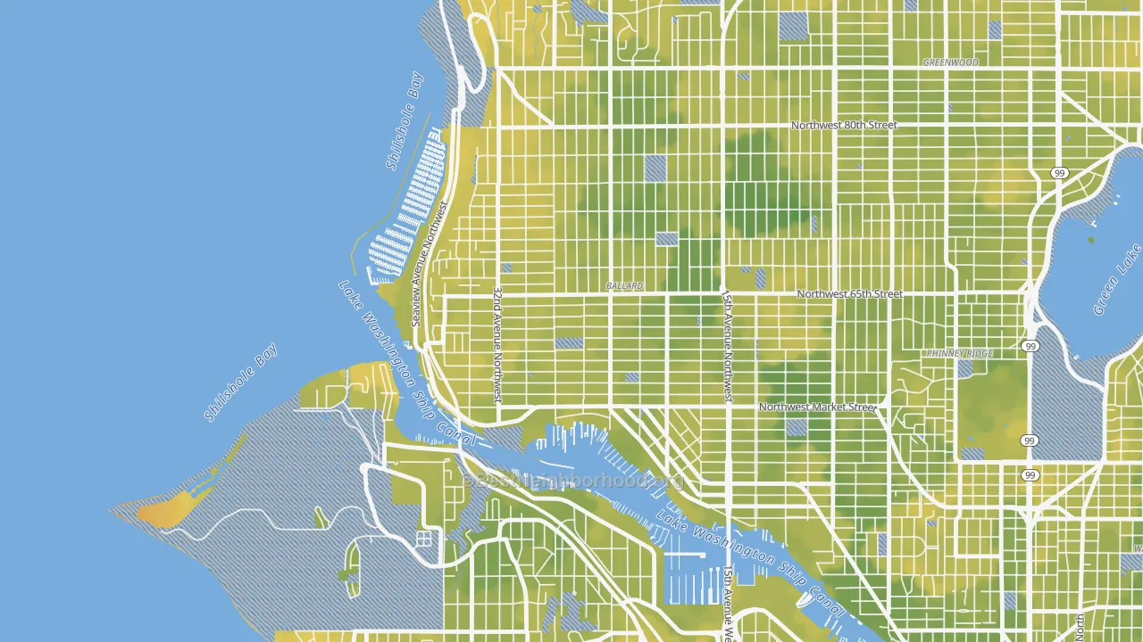 Bike Grade map of Sunset Hill, Seattle, WA