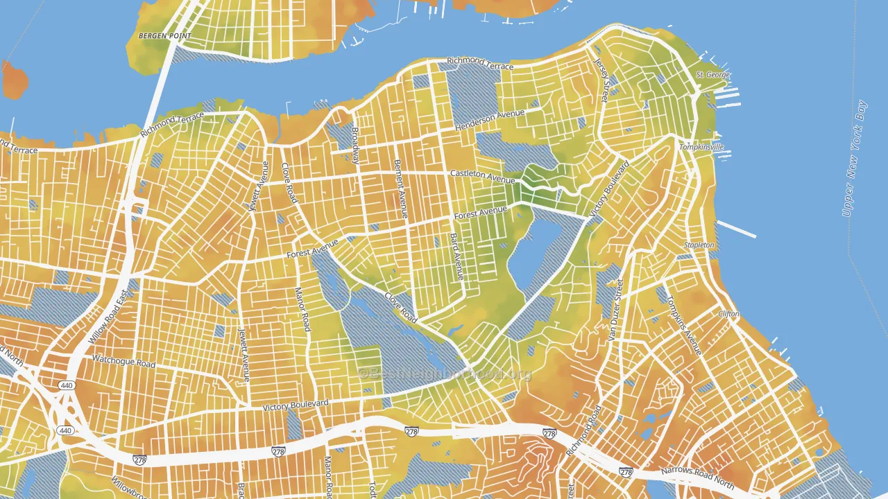 Bike Grade map of Sunset Hill, Staten Island, NY