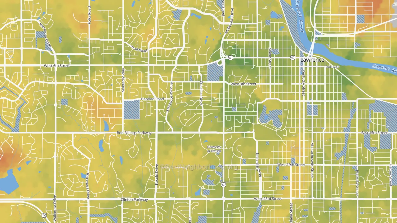 Bike Grade map of Sunset Hills, Lawrence, KS