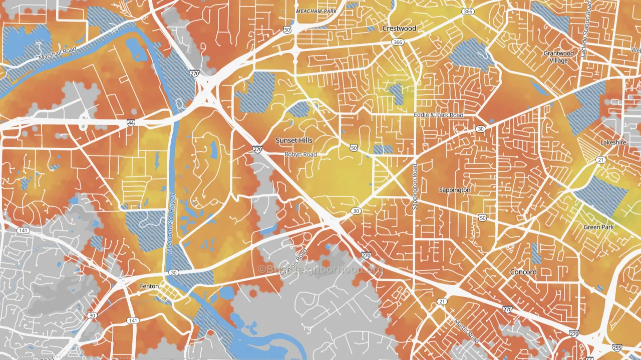 Bike Grade map of Sunset Hills, MO