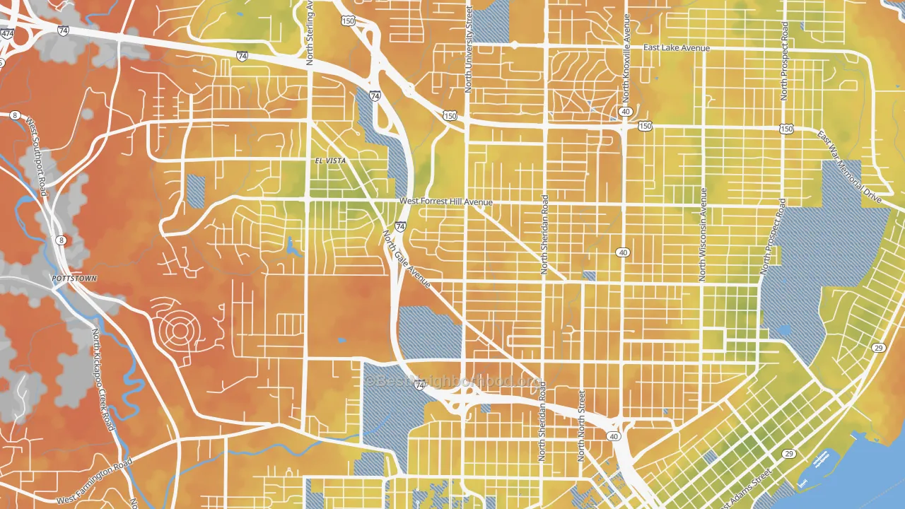 Bike Grade map of Sunset Hills, Peoria, IL