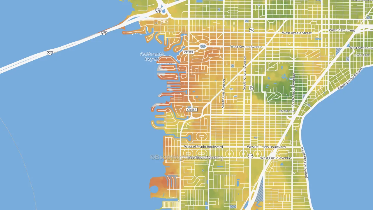Bike Grade map of Sunset Park, Tampa, FL