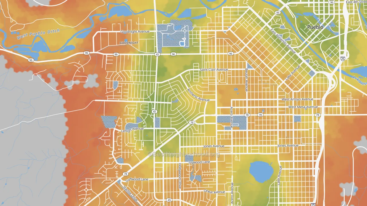 Bike Grade map of Sunset, Pueblo, CO