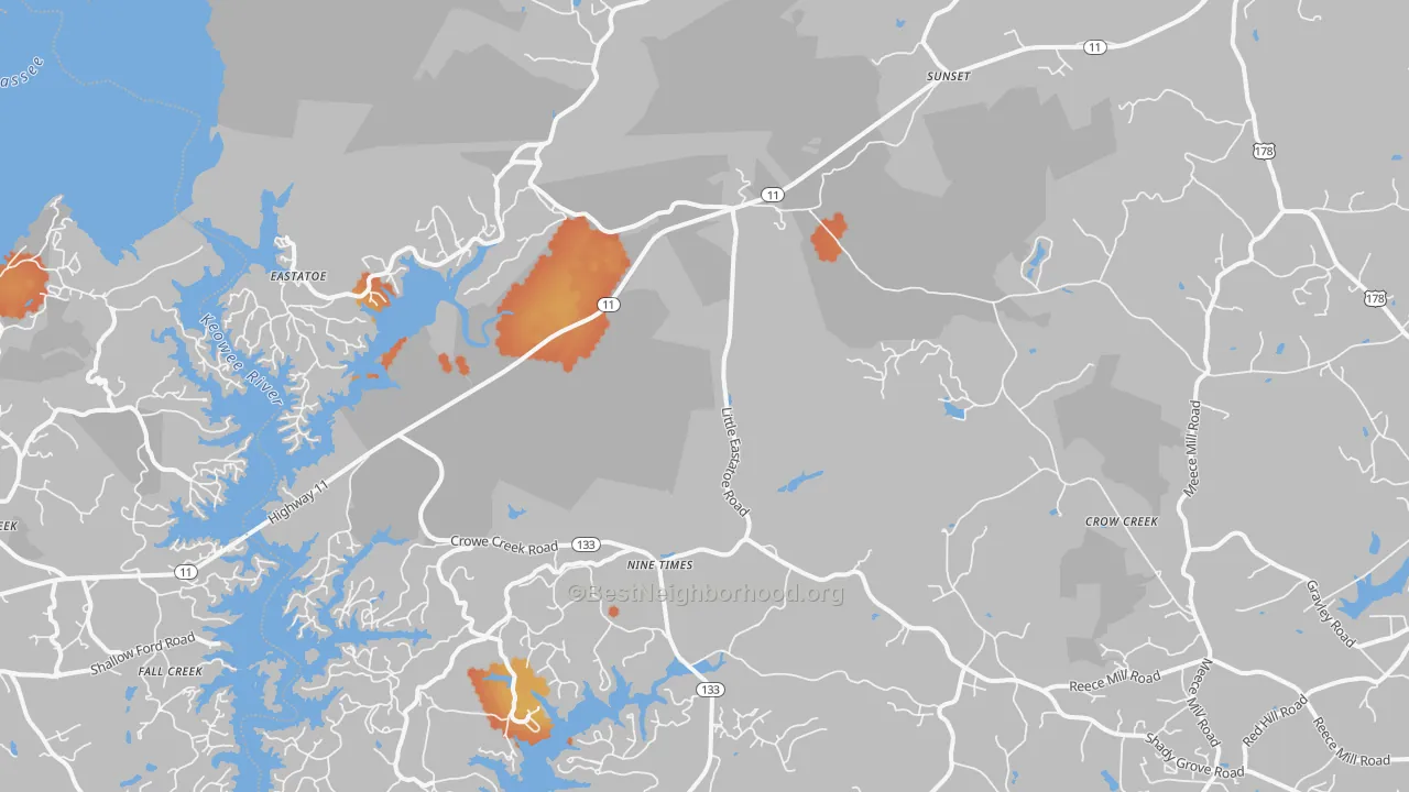 Bike Grade map of Sunset, SC