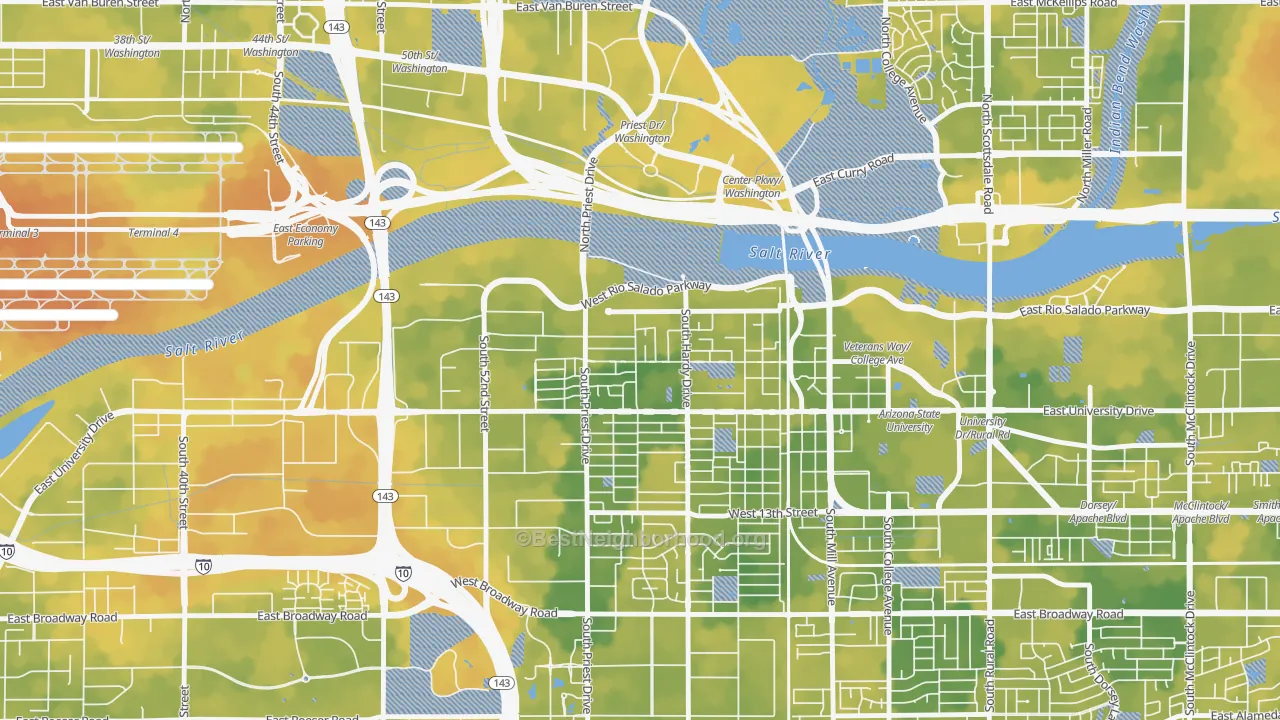 Bike Grade map of Sunset, Tempe, AZ