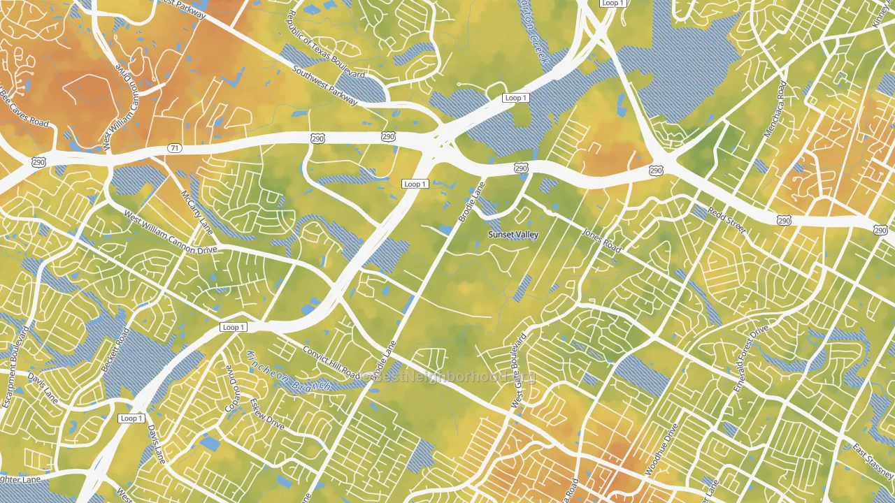 Bike Grade map of Sunset Valley, TX