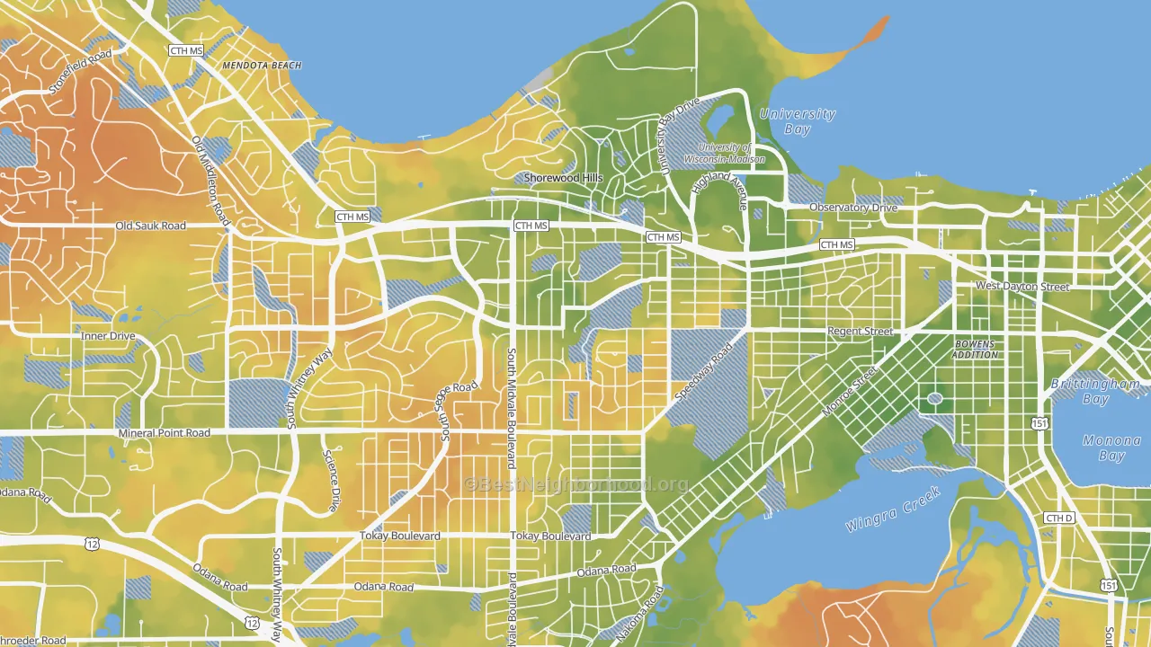 Bike Grade map of Sunset Village, Madison, WI