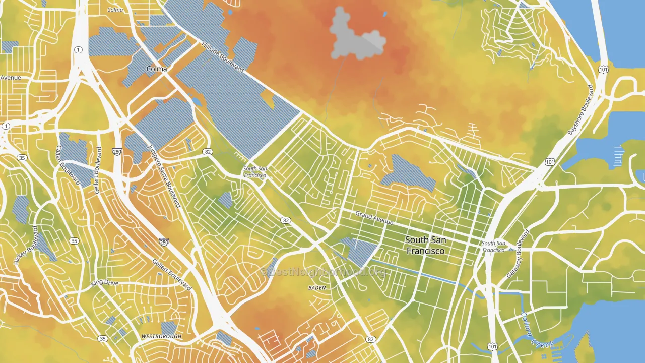 Bike Grade map of Sunshine Gardens, South San Francisco, CA