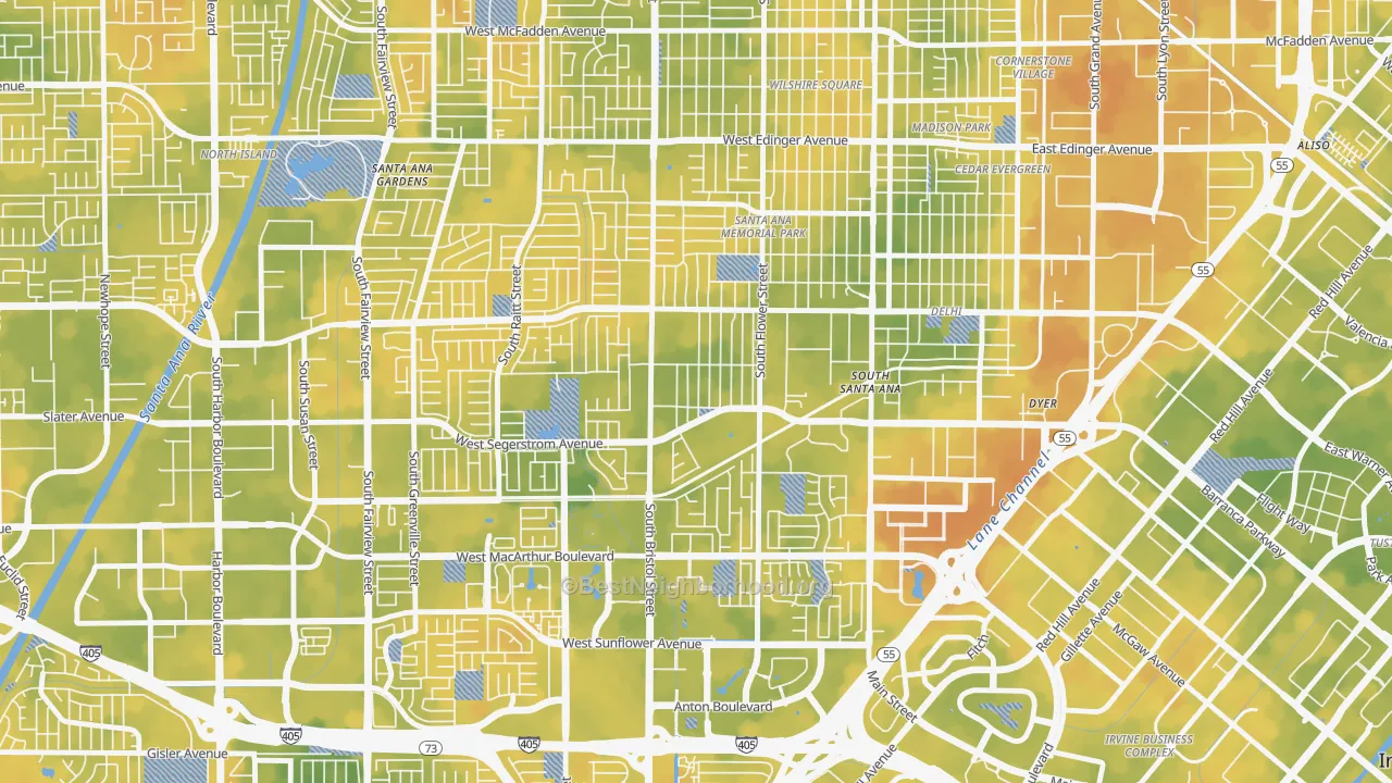 Bike Grade map of Sunwood Central, Santa Ana, CA