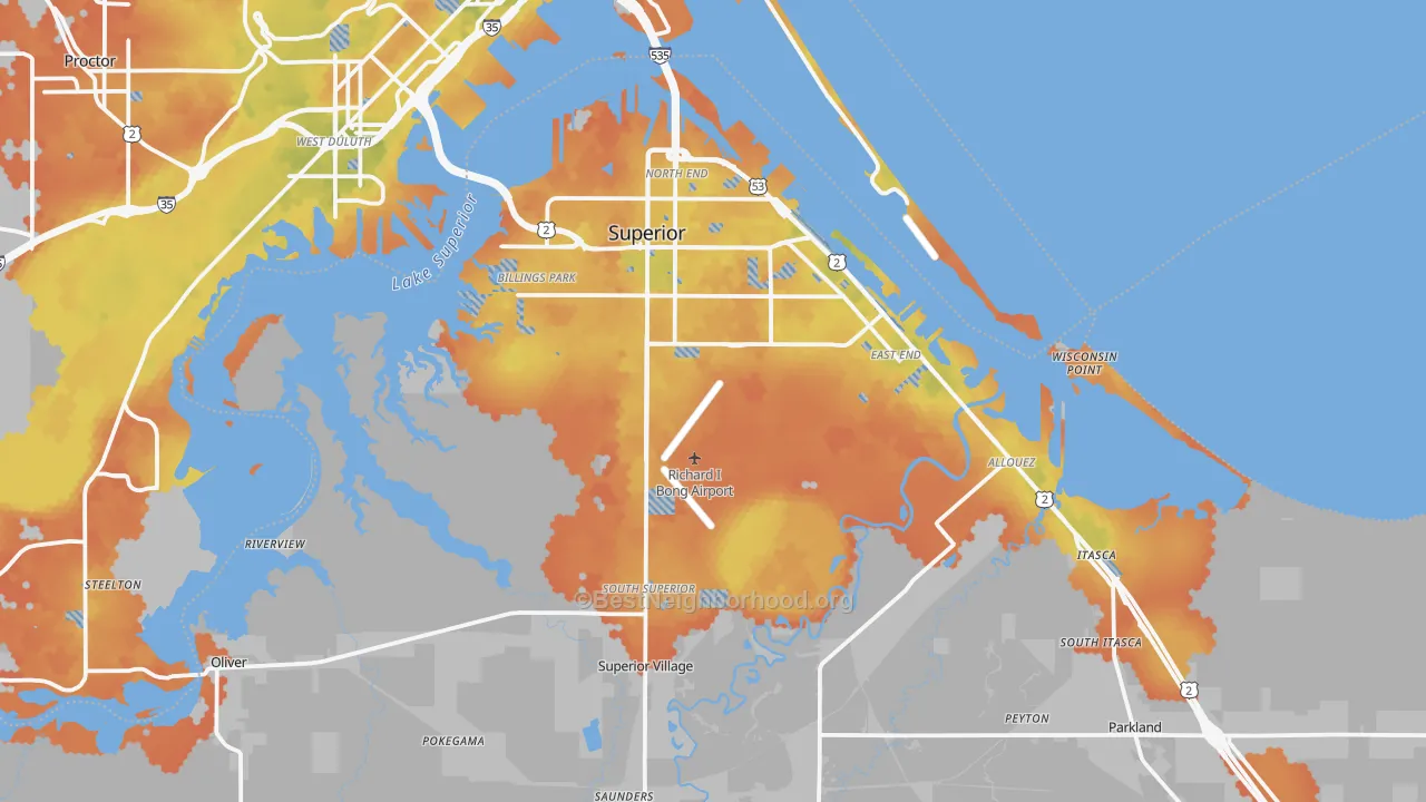 Bike Grade map of Superior, WI