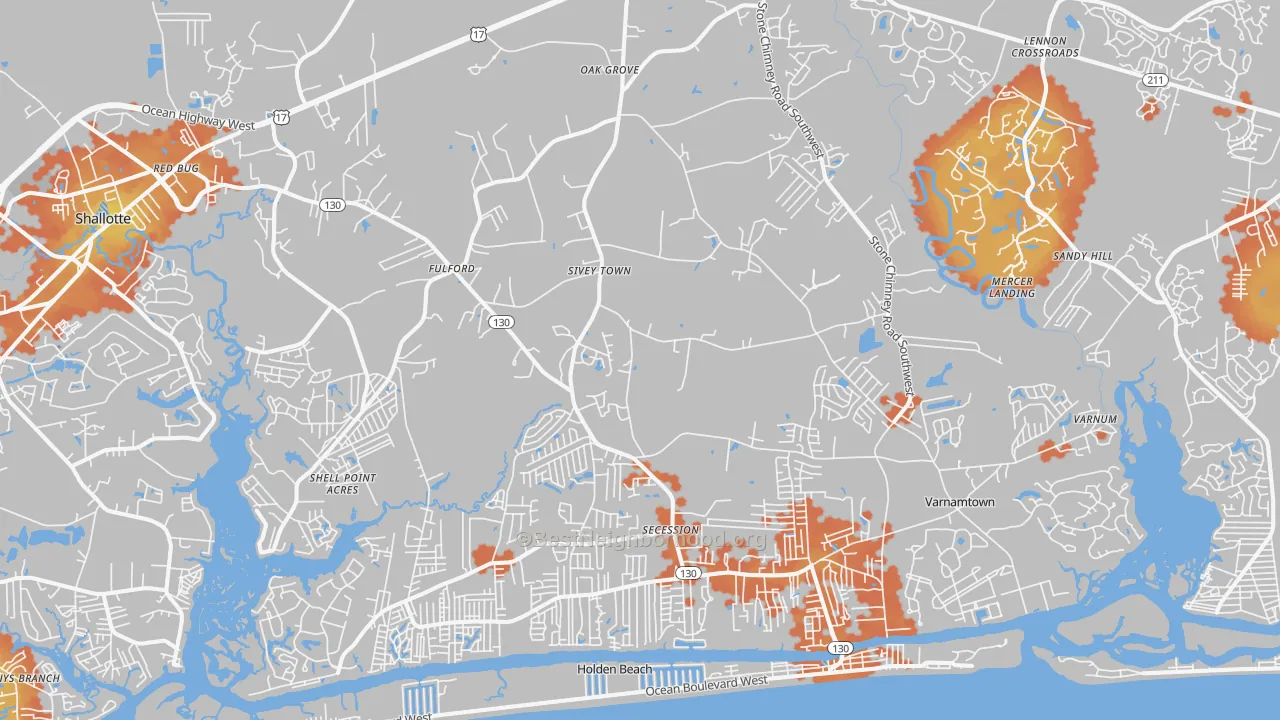 Bike Grade map of Supply, NC