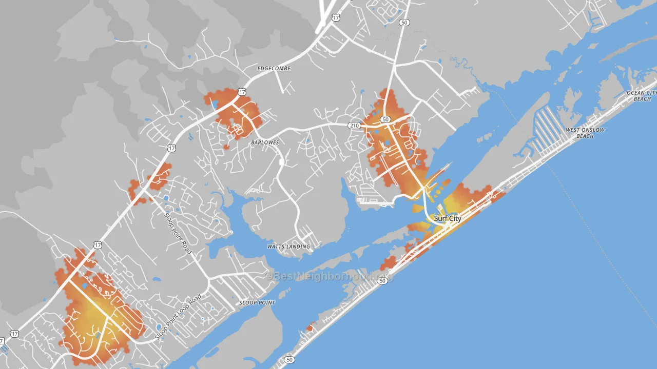 Bike Grade map of Surf City, NC