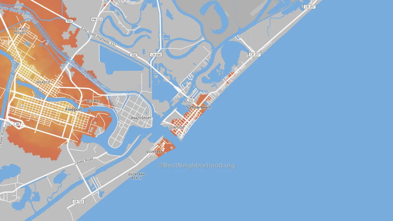 Bike Grade map of Surfside Beach, TX
