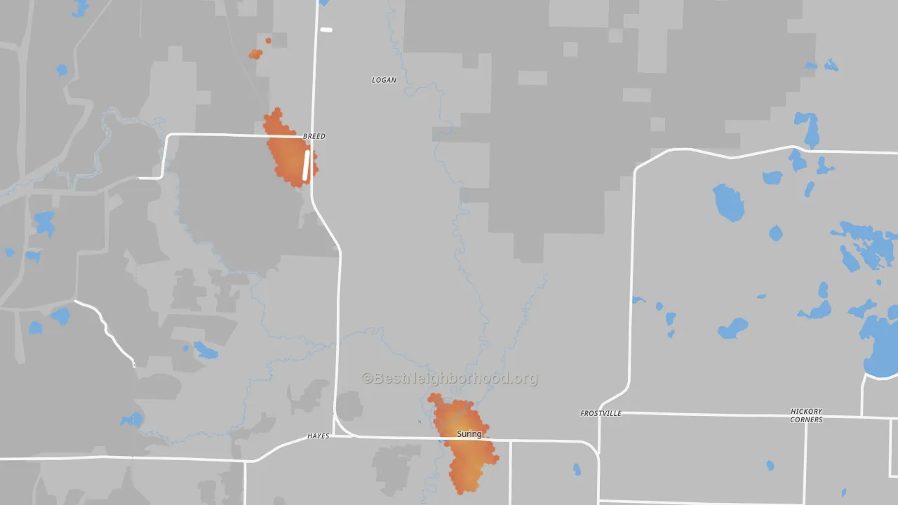 Bike Grade map of Suring, WI