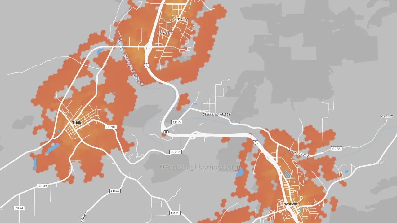 Bike Grade map of Surprise Valley, OR