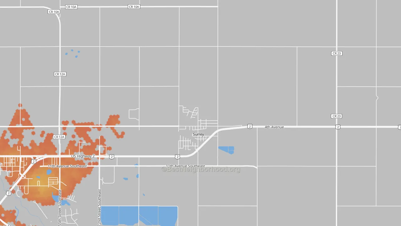 Bike Grade map of Surrey, ND
