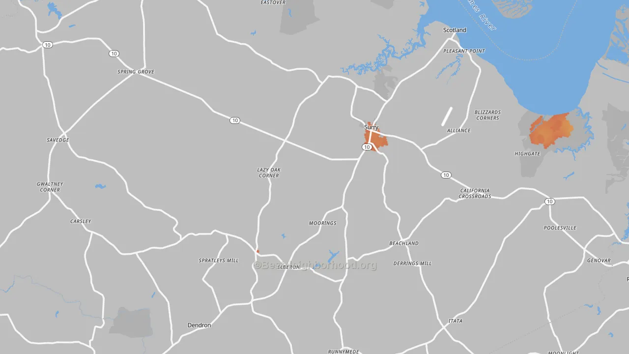 Bike Grade map of Surry County, VA