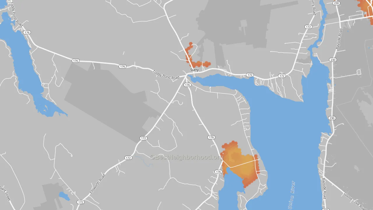 Bike Grade map of Surry, ME