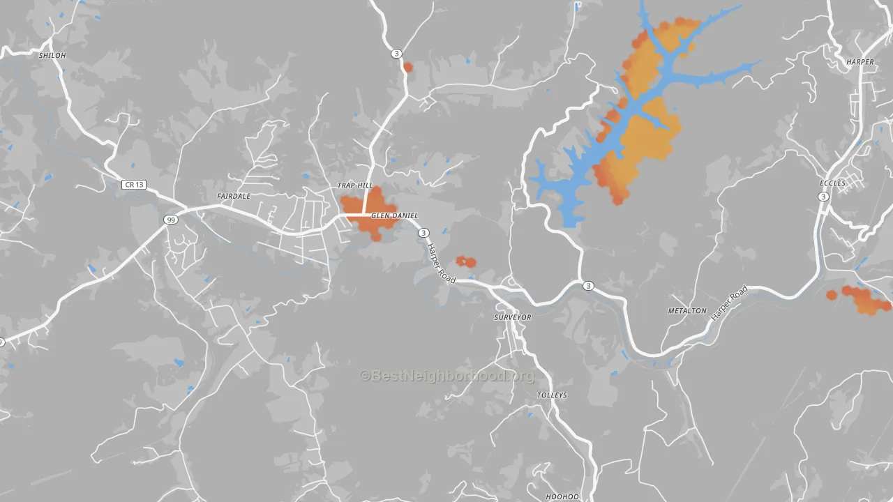 Bike Grade map of Surveyor, WV